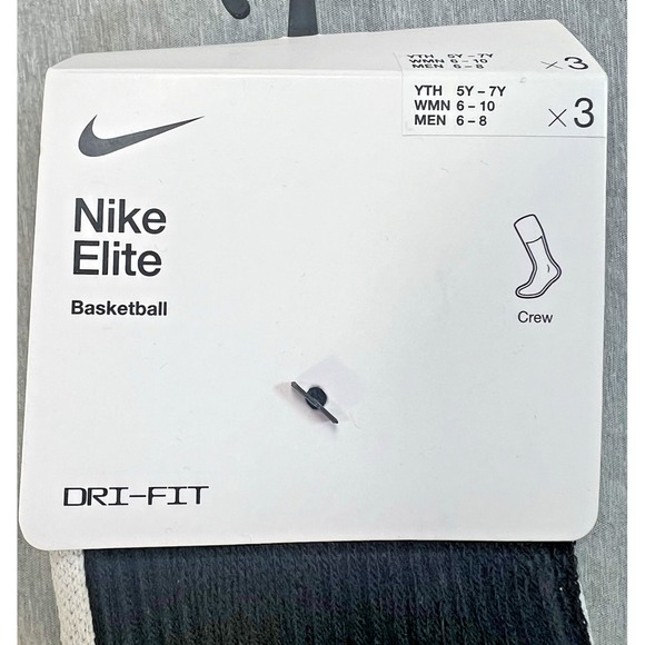 3 Pair Nike Elite DRI-FIT Basketball Socks Black M Men's Size 6-8 Womens 6-10 - Picture 2 of 5